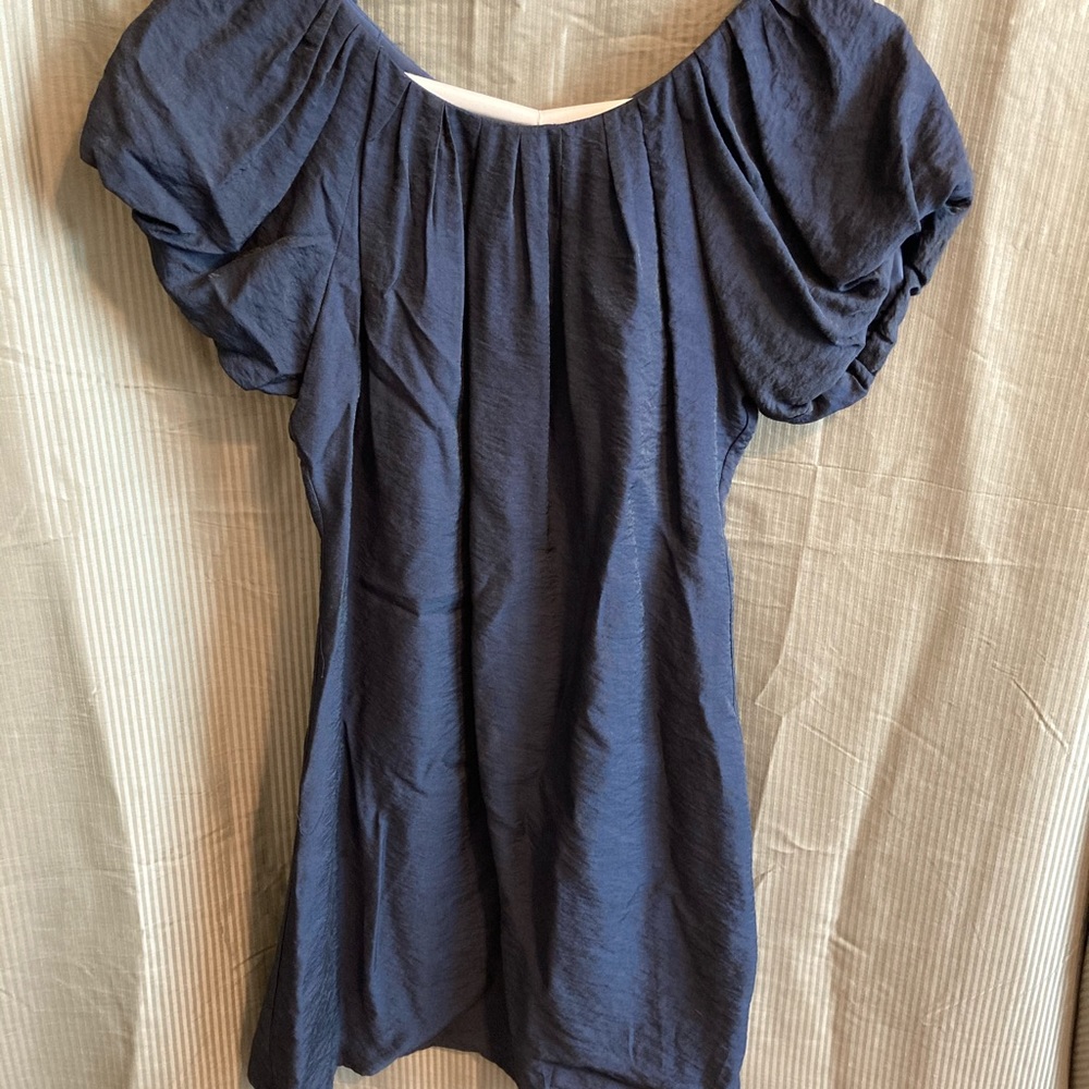 Denim color puff sleeve dress